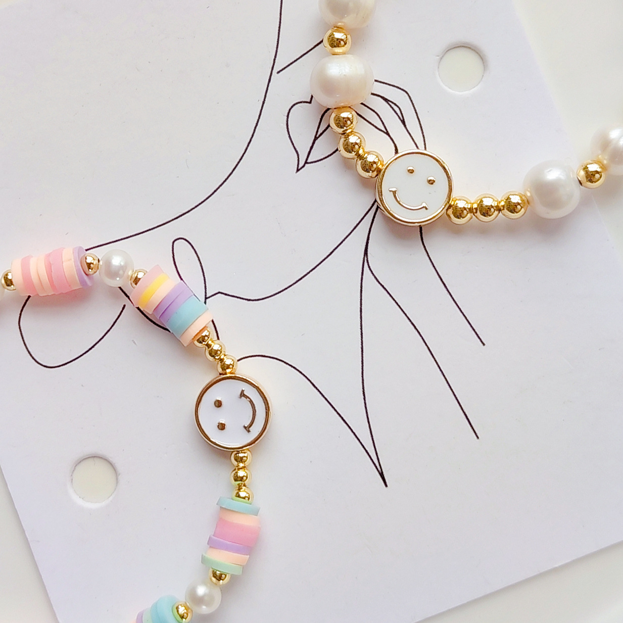 8g Weight Bracelets Classification 1 Piece Quantity Cartoon Style Smile Face Freshwater Pearl Soft Clay Knitting Women's Bracelets