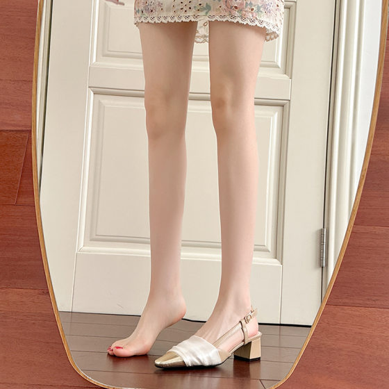Square Head Mid-high Heel Chanel Style Baotou Sandals Fairy Shoes 2025 New Spring and Summer Elegant Shallow Mouth Single Shoes