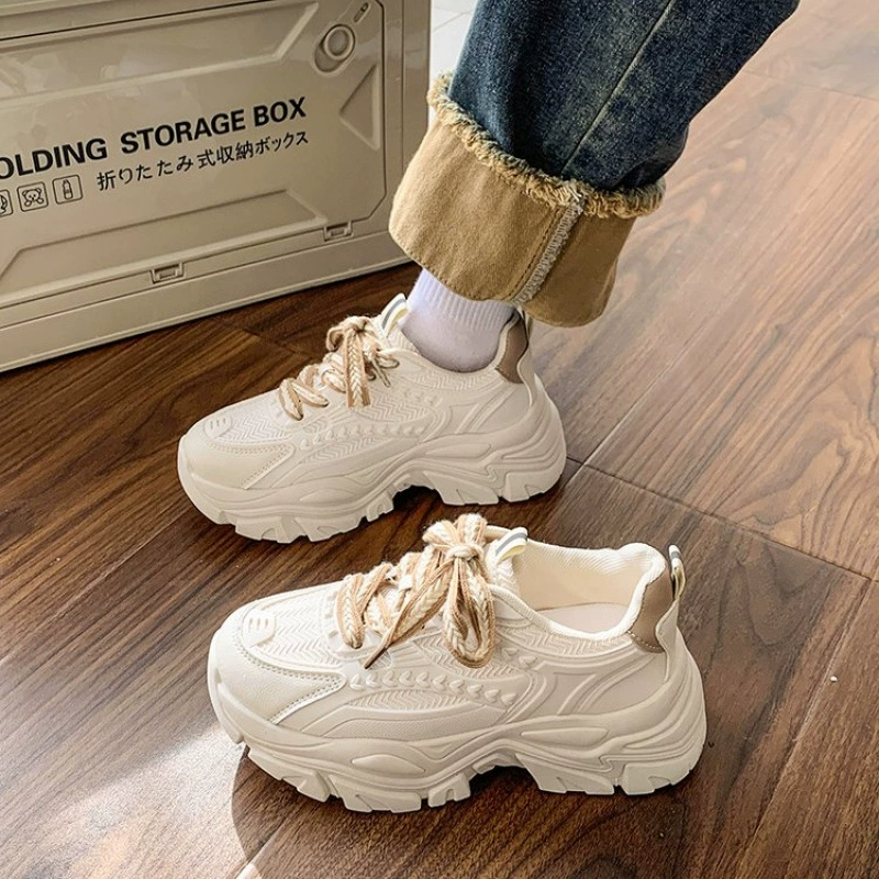 Весенне-осенние кроссовки 2025 года, новые, дышащие, универсальные, на толстой подошве, модные белые, оптом, толстоподошвенные, в стиле «dad shoes», для кросс-бордерной торговли.