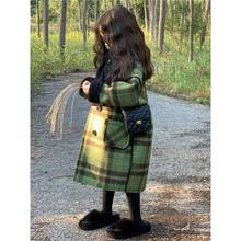 女童呢子外套秋冬2024新款中大童加绒洋气风衣儿童毛呢韩版上衣潮