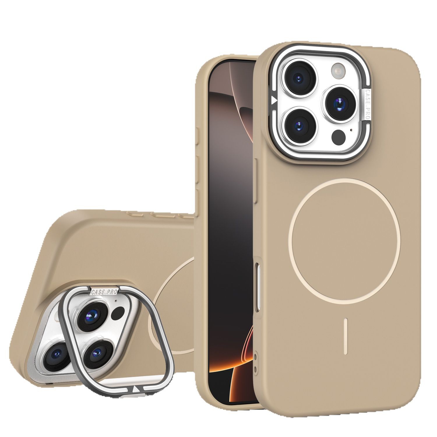 Funda para teléfono móvil Apple 16 con soporte de lente invisible, compatible con iPhone 17, funda protectora magnética mate con anillo fino para parejas, 11
