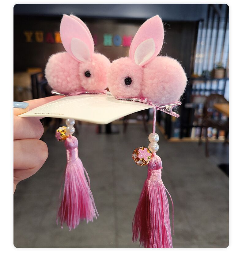 Plush three-dimensional rabbit tassel hair clip