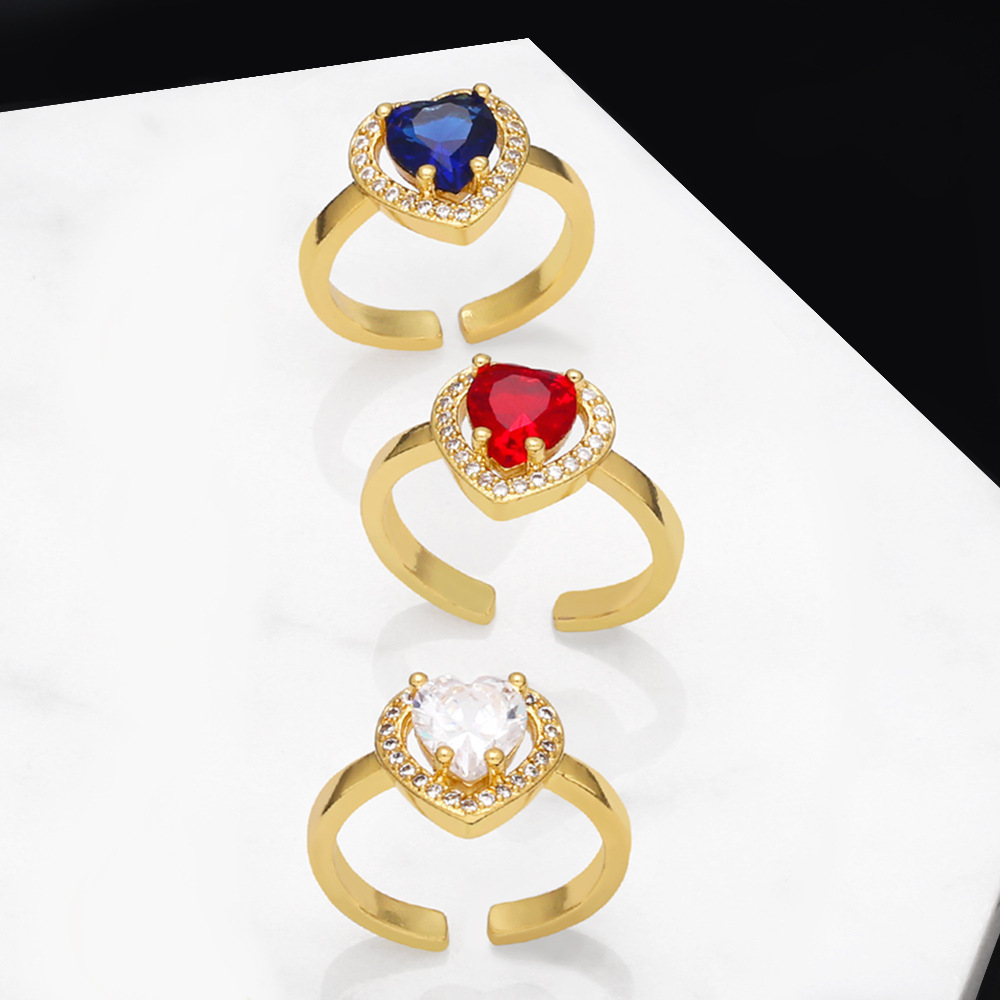 Fashion Heart Shape Copper Open Ring Plating Inlay Zircon Copper Rings