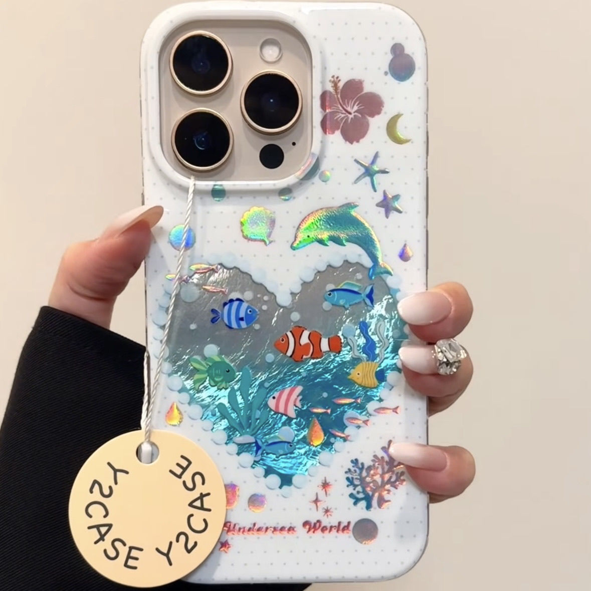 IMD小清新海底世界贝壳插画挂件适用苹果16手机壳华为保护套OPPO