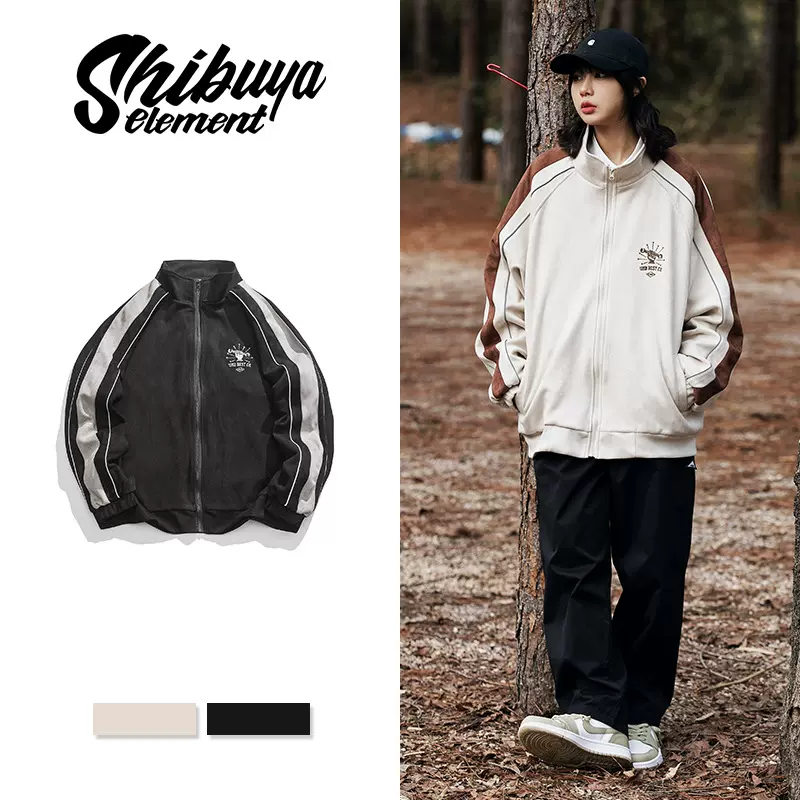 春季新品日系潮牌复古宽松情侣立领夹克男士刺绣拼色百搭休闲外套