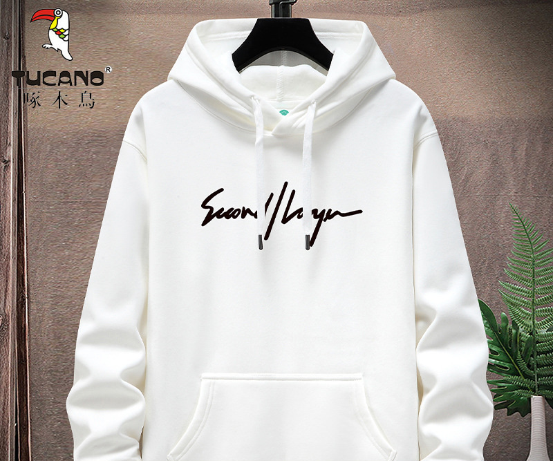 啄木鸟男春秋薄款男士连帽卫衣冬季加绒加厚青年学生大码帽衫