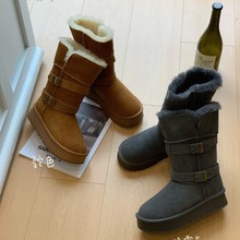 真皮真羊毛韩系厚底雪地靴羊皮毛一体女冬季新款厚底骑士高筒靴