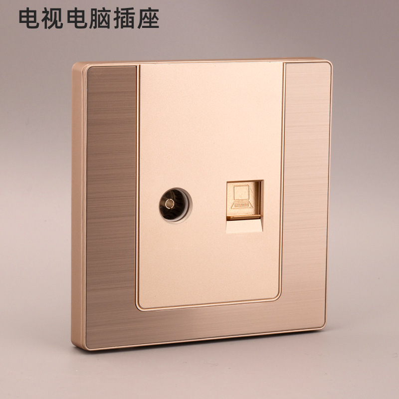 Nuevo Hotel hogar de acero inoxidable cepillado oro LED interruptor 86 tipo Pared de cinco agujeros panel de toma de corriente al por mayor