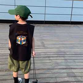 纯棉无袖童装儿童夏季服装新款运动宽松透气夏装男童外穿上衣印花