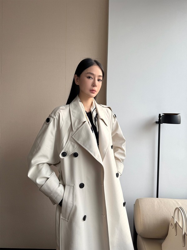 周淼ZHOUMIAO巴黎旧梦经典廓形大翻领双排扣中长款气质风衣外套女|undefined