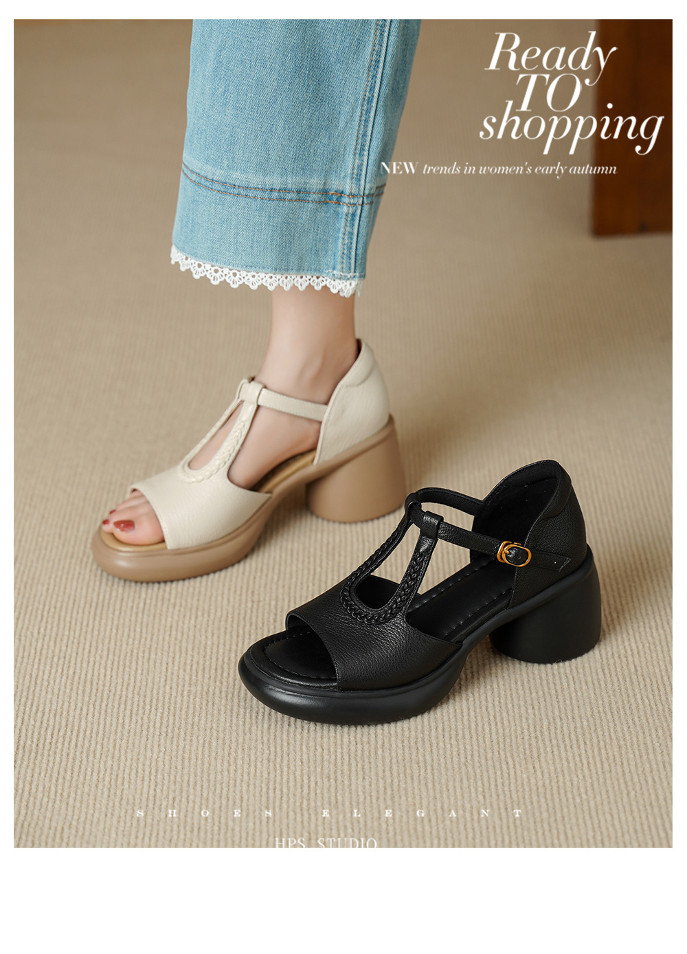 Sandal cao gót nữ quai ngang da cừu gót dày 7 cm, kiểu dáng thời trang — đen chi tiết 3