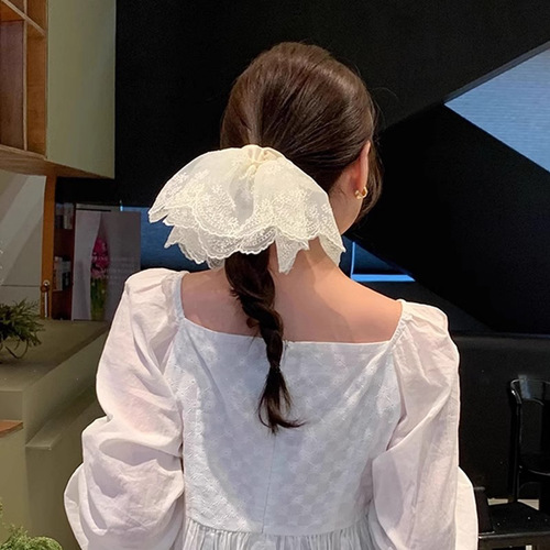 French High-End Style Oversized Lace Net Headband for Women 2025 Braided Hair Large Bow Headband Headwear Hair Tie