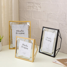 diy批发干花标本立体透明玻璃相框高级感金属摆件6寸四寸照片摆台