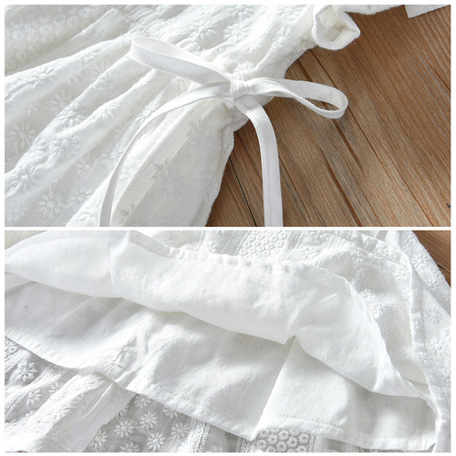 Baby Fashion White Dress Summer  New Children Plain Embroidered Sleeveless Backless Dress Girls Summer Dress