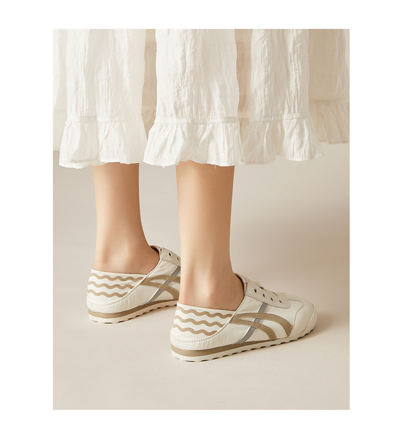 Giày sneaker nữ đế bằng phong cách Đức huấn luyện, hai kiểu phối, thoáng khí, gót 2.5 cm — Màu be [chiều cao gót 2,5CM], Màu hồng đen [chiều cao gót 2,5cm], Màu đỏ mơ [chiều cao gót 2,5cm], Milan đỏ [chiều cao gót 2,5CM] chi tiết 5