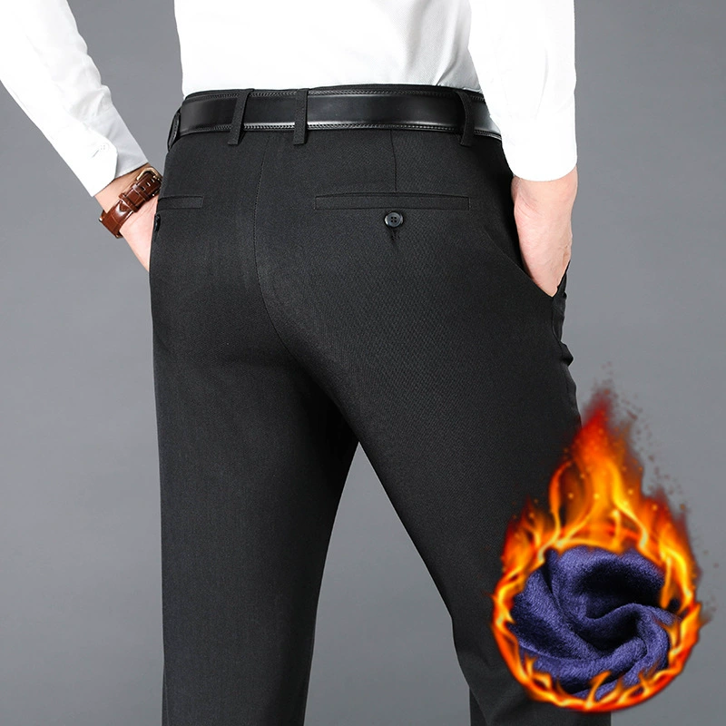 2022 Зимние повседневные брюки на флисовой подкладке Прямые брюки с высокой талией Деловые брюки Устойчивые к морщинам износостойкие классические брюки Мужские