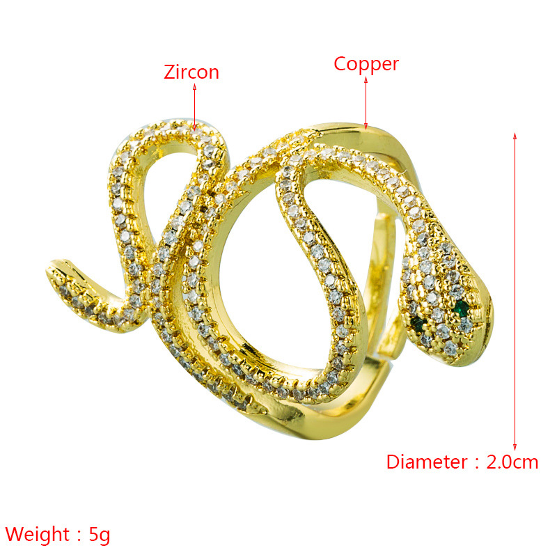 design geometric serpentine winding copper microinlaid zircon ring fashion open ringpicture1