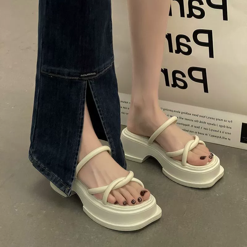 Fashionable slippers, universal design high-heeled shoes, french style, 2023 collection, trend of season