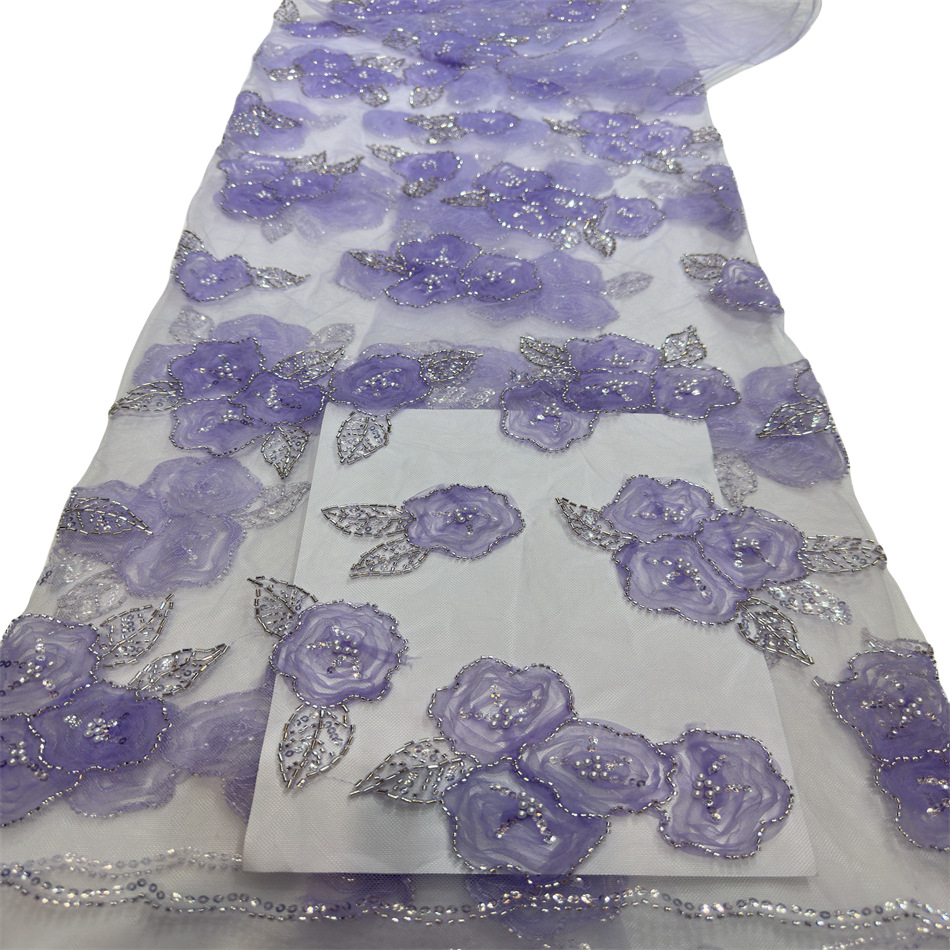 Fábrica de flores en stock sequinilla tela bordada tridimensional transpirable hueco hermoso vestido de boda vestido de moda vestido ligero image 8