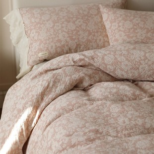 Vintage Italian Style Cotton Four-piece Set Yarn-dyed Texture Lace Bedding Pure Cotton Soft Yarn Bed Sheet Quilt Cover