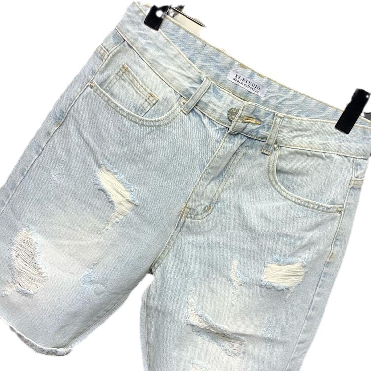 Ripped Five-point Jeans Men's High Street Trendy Brand Light Color Retro Beggar Summer Thin Plagianist Handsome Vibe Style Short Pants