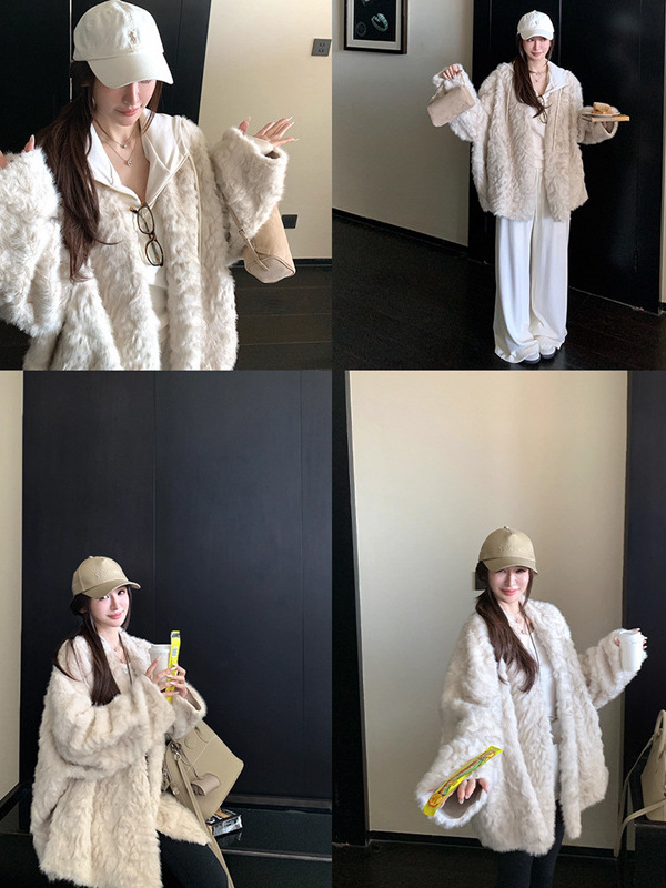 Skk Store 顶流千金 环保小湖羊仿皮草皮毛一体毛绒绒外套上衣女|undefined