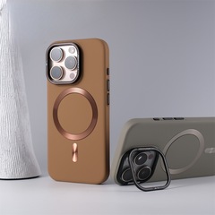 iPhone17対応 無地マット肌触りCDパターン磁気吸着式Apple16レンズスタンドPC耐衝撃携帯電話ケース15
