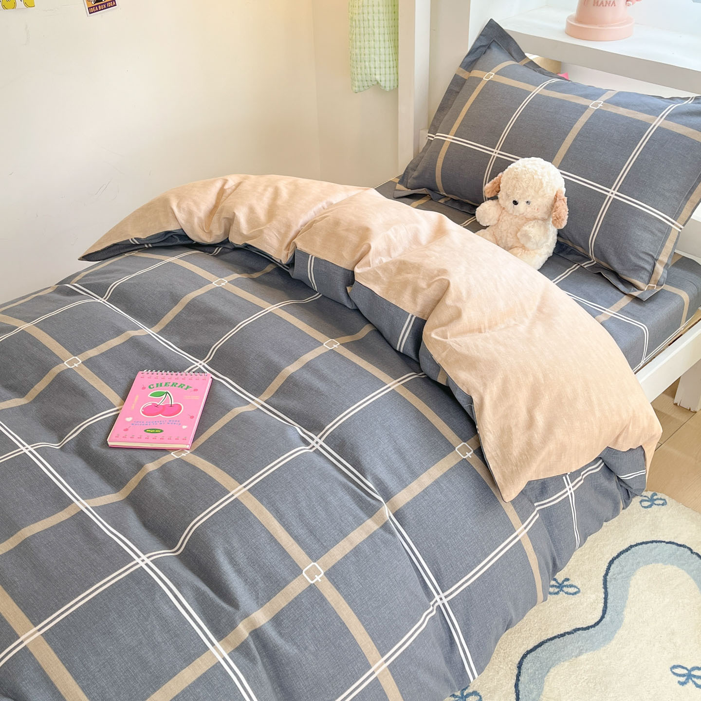 Juego de cama de dormitorio de estudiantes de tres piezas de algodón de algodón, funda de edredón, edredón, edredón, juego completo de núcleo