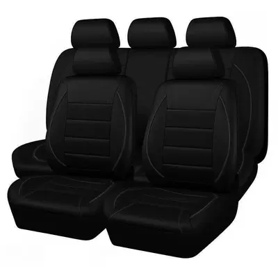 Universal Pu Leather Car Seat Cover with Single-Needle Arc Pull Strap, Leather Style, 5-Seater Car Seat Cover (Universal seat cover) - black-bar-2-piece-set-single-seat