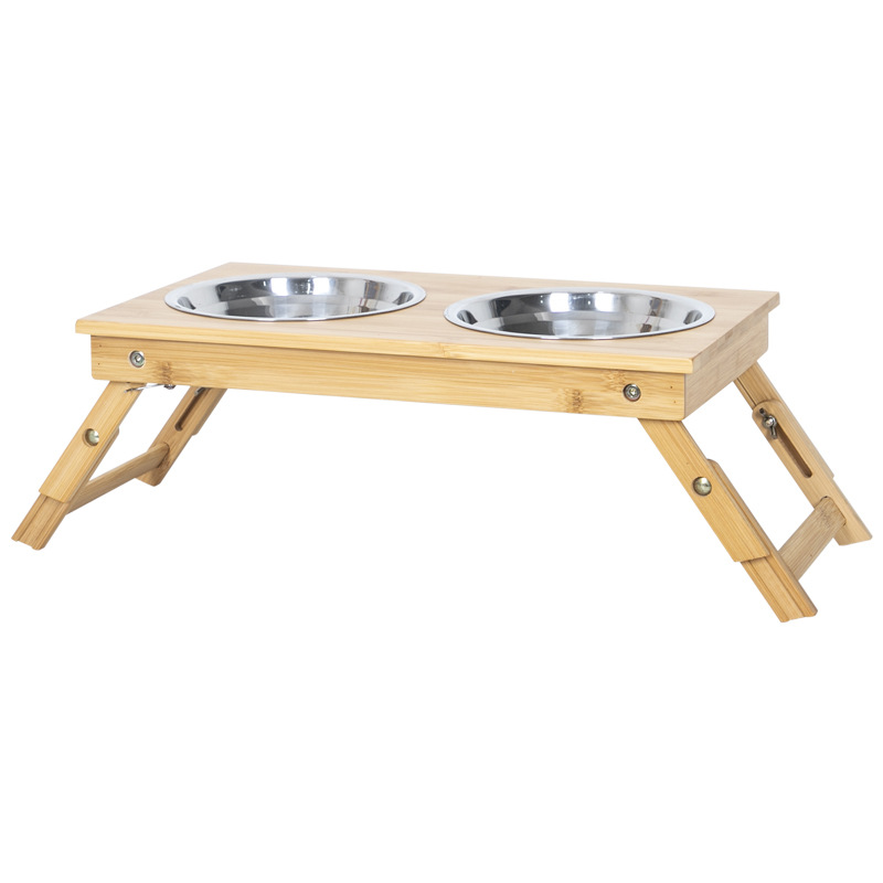 Cuenco para gatos Cuenco doble Cuenco con ángulo de inclinación Protección de la columna cervical Marco de madera de bambú Perros Pets Boca inclinada Mesa de comedor para mascotas Cuenco para perros Cuenco de cerámica