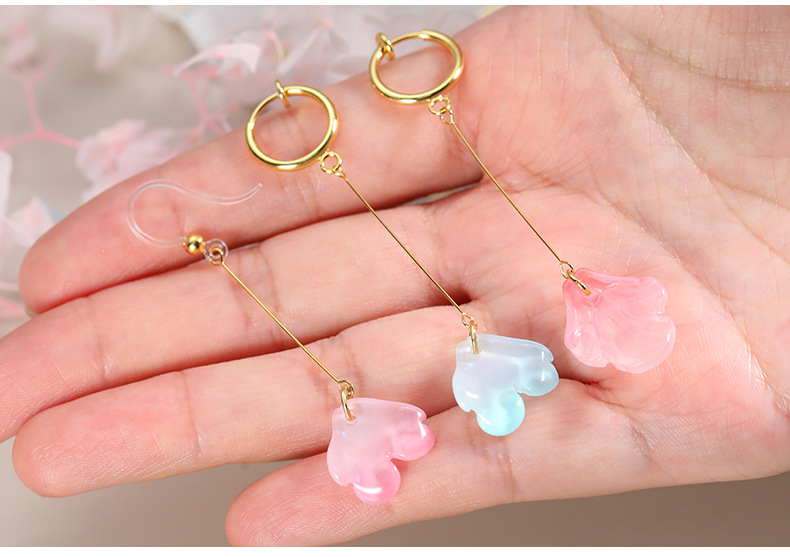 Leaf Design 1 Pair Elegant Petal Leaf Resin Glass Titanium Steel Drop Earrings Ear Cuffs
