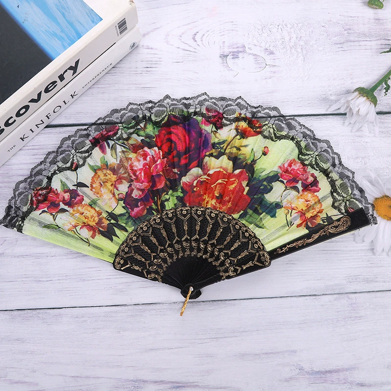Spanish black lace white lace lace fan hot stamping craft folding fan summer Chinese style dance photo wholesale