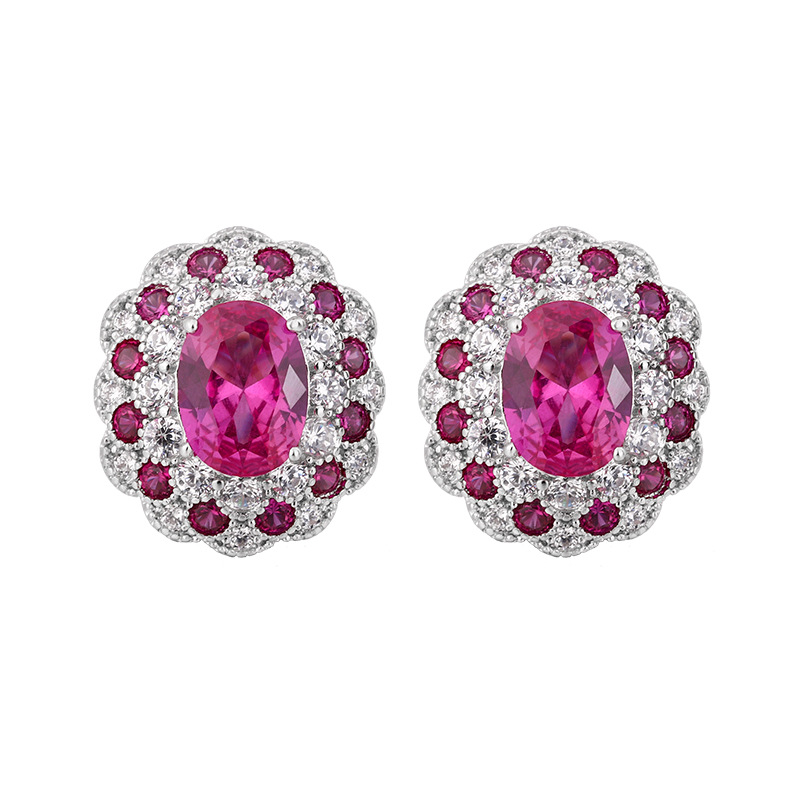 Otoño e invierno Nueva Zhuang Sheng joyas de cobre inferior chapado en oro simulación temperamento corindón rojo traje en forma de huevo 10*14-6*8