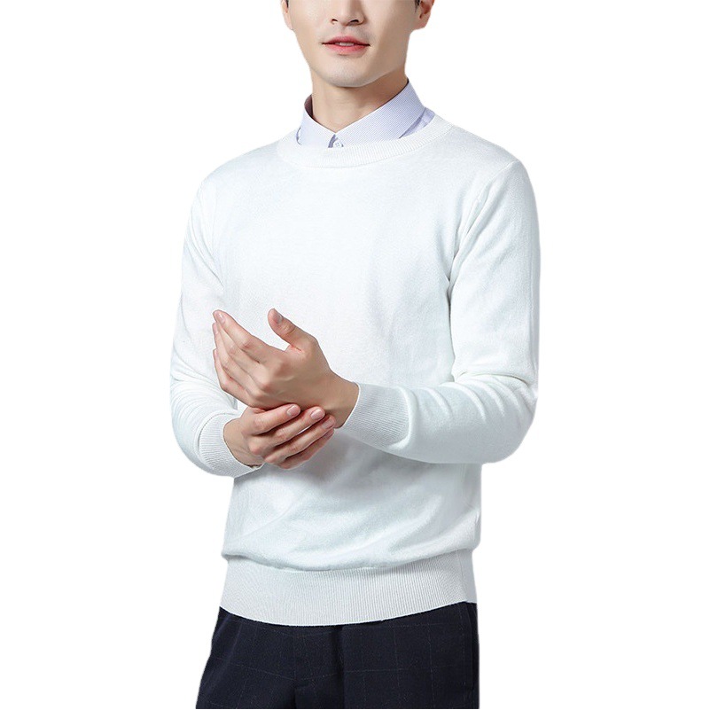 Cross-Border Autumn and Winter New Men's Round Neck Sweater Casual Pullover Loose Large Size Solid Color Long-Sleeved Sweater with Knitted Inner Layer