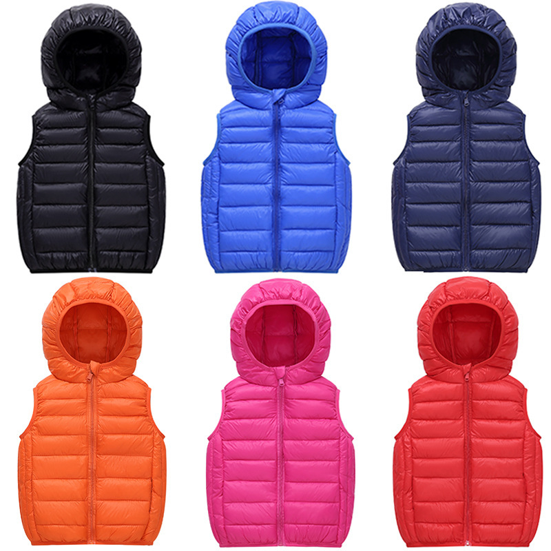 Cross-Border Autumn and Winter New Children's down Cotton Vest Boys and Girls Medium and Large Children's Hooded Outer Vest Vest