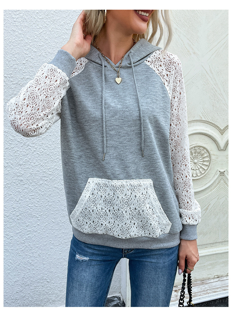 hooded lace stitching sweater nihaostyles clothing wholesale NSYYF88556