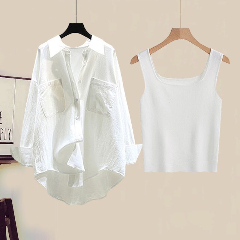 Damenbekleidung Stylisches Hemd Camisole Weste Schmaler Jeansrock Übergröße Damen Herbst-Outfit-Set - Stylisches Hemd, Tanktop & Jeansrock 3-teiliges Set_voghion.com