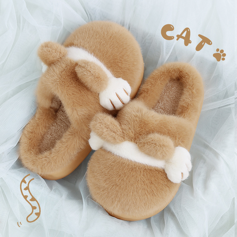 Círculos animados de perros zapatos de algodón de invierno pareja en el hogar aumento de la base gruesa calentamiento antideslizante zapatillas de algodón para mujeres pueden usar pelusa