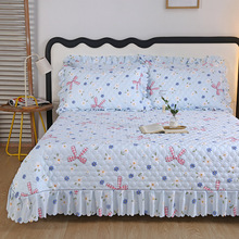 四季夹棉床盖加厚绗缝床单三件套公主花边防尘花边榻榻米学生宿舍