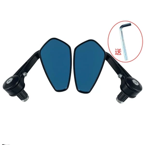 Motorcycle Electric Vehicle Rearview Mirror Handlebar Folding Mirror Handlebar Cover Plug Reflector Rearview Mirror Rotatable Blue Mirror