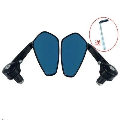 Motorcycle Electric Vehicle Rearview Mirror Handlebar Folding Mirror Handlebar Cover Plug Reflector Rearview Mirror Rotatable Blue Mirror