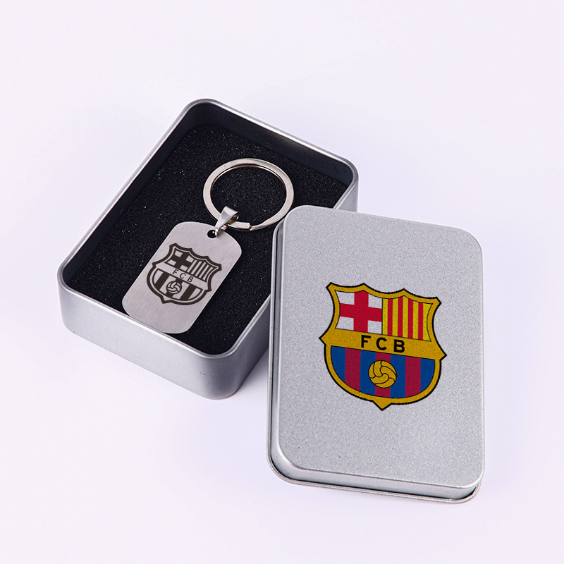 Club de fútbol insignia llavero Barcelona Real Madrid Manchester United AC Milan equipo militar tarjeta caja regalo