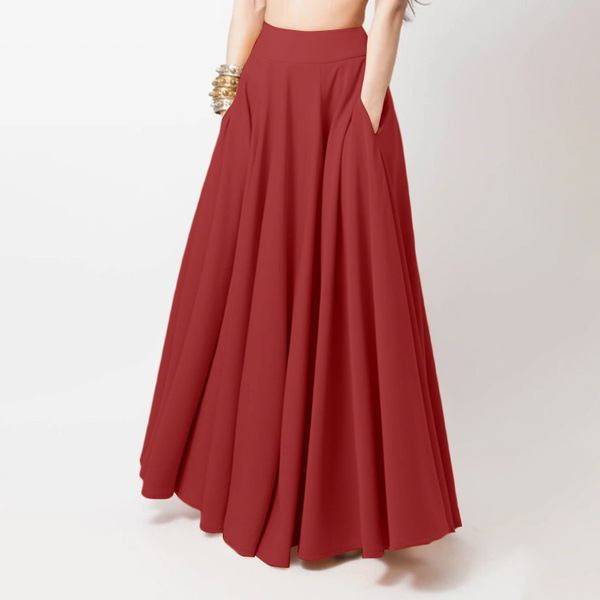 Micro-Elastic Elasticity Daily Occasion Spring Autumn Fashion Solid Color Polyester Maxi Long Dress Skirts