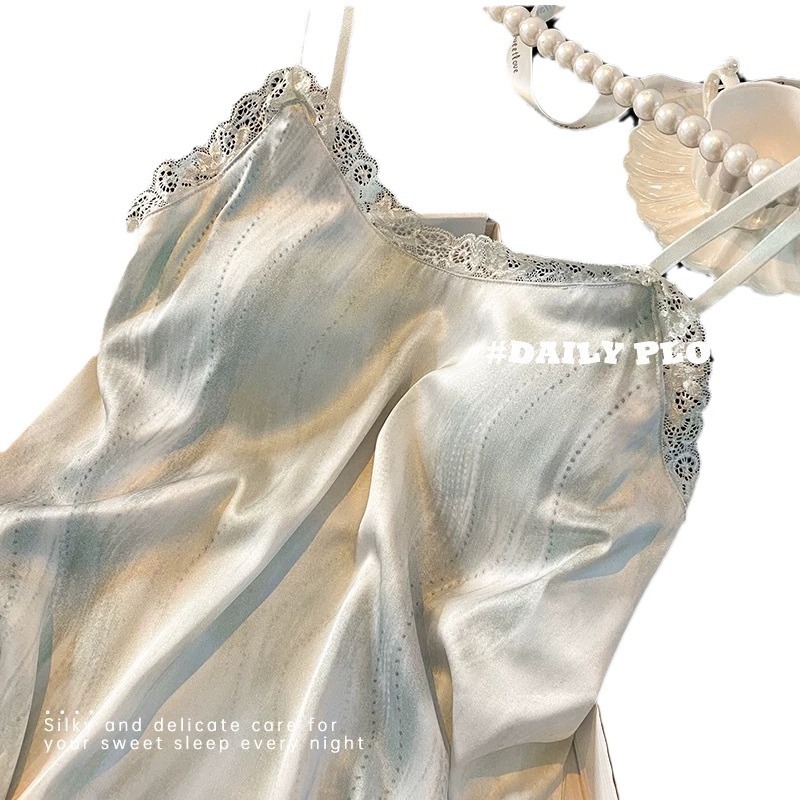 textura de alta simulación de seda pijama vestido de verano nuevo dulce con cojín de pecho pijama casero comercio exterior al por mayor