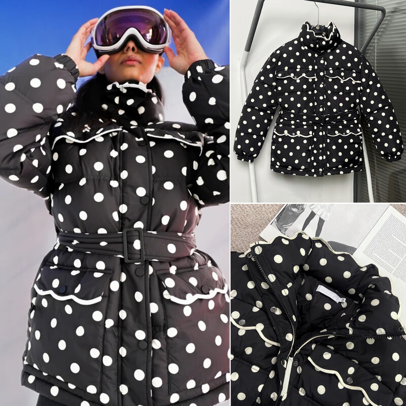House25 Winter Original Designer High Weight Black Polka Dot Thickeneded Quilted Mid-Length Waist Cotton Jacket for Women