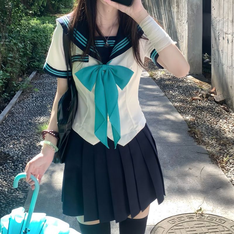 知半城日系学院风水手jk制服套装夏学生温柔俏皮上衣百褶裙两件套|undefined
