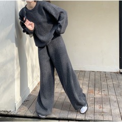 外贸休闲软糯毛衣+长裤两件套女装2025秋季韩系日常卫衣卫裤套装