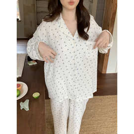 外贸批发2026秋季新款韩系双层棉纱小碎花长袖家居服睡衣套装女