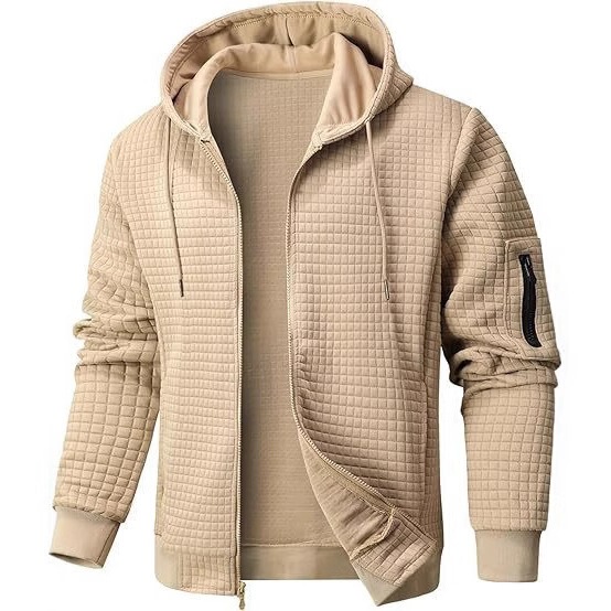 2026 European and American Men's Solid Color Lightweight Hooded Sweatshirt Full-Zip Waffle Sports Shirt Casual Jacket Without 2026 European and American Men's Solid Color Lightweight Hooded Sweatshirt Full-Zip Waffle Sports Shirt Casual Jacket Without