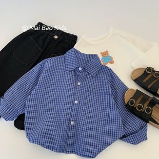 Maibao Children's Shirt 2025 Autumn Boys' Simple and Stylish Turn-Down Collar Versatile Retro Fashion Shirt Korean Version Top